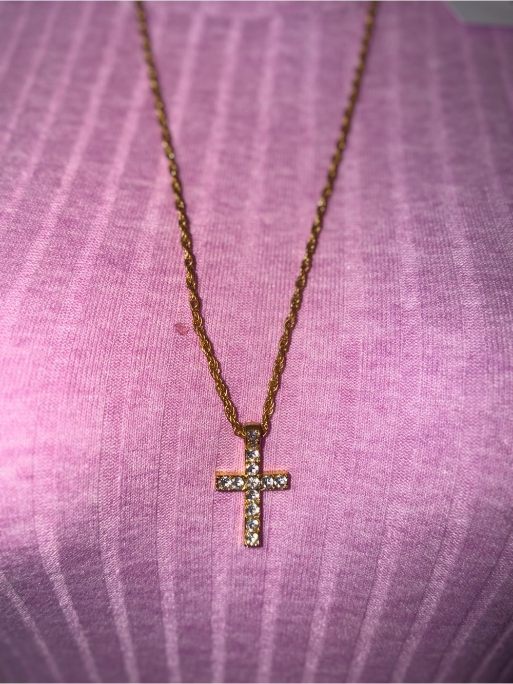 Gold Cross Pendant Necklace with Clear Crystal Accents